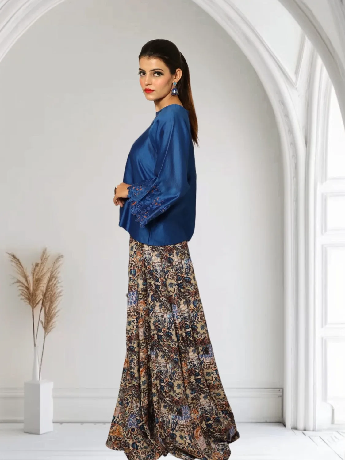Blue Spinel Panelled Skirt