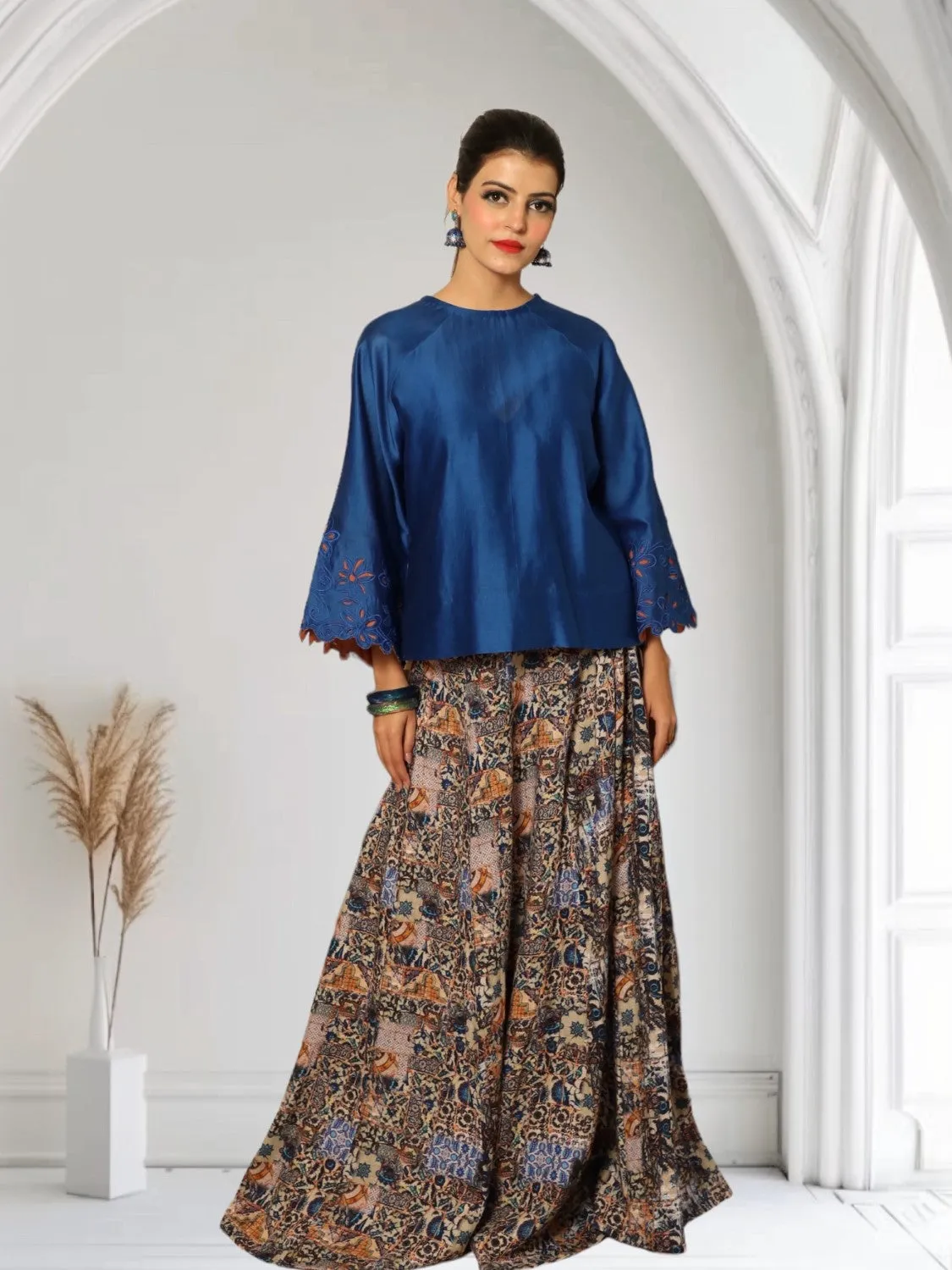 Blue Spinel Panelled Skirt