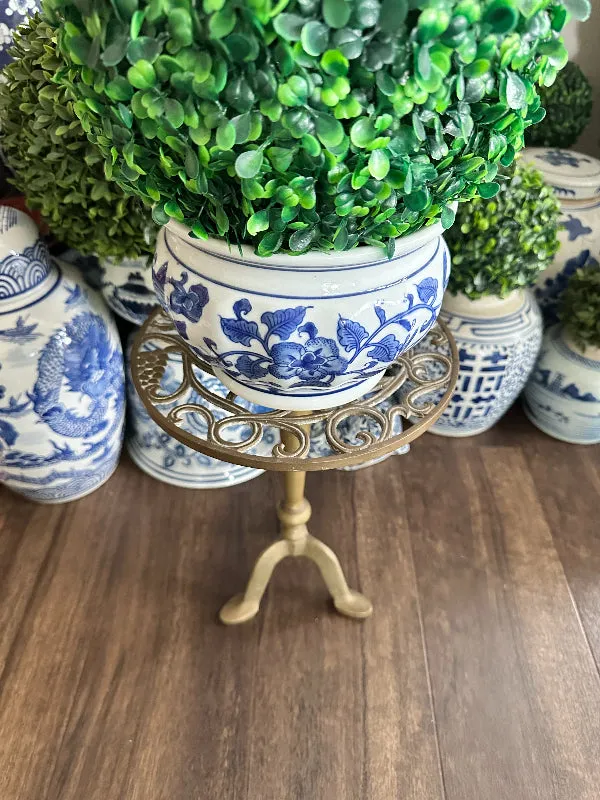 Brass Plant Stand Squirrel Motif, Round Top, Pedestal Base