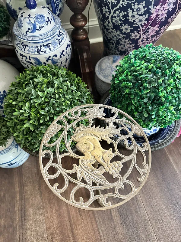 Brass Plant Stand Squirrel Motif, Round Top, Pedestal Base