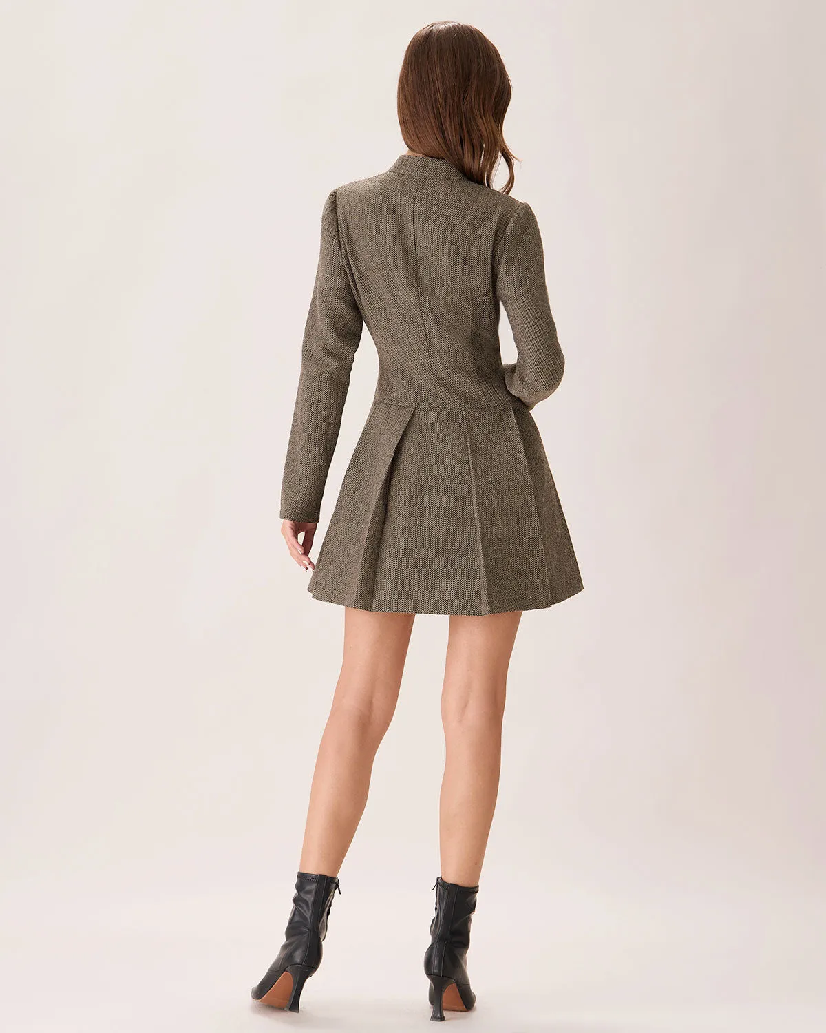 Brown Button Pleated Mini Dress