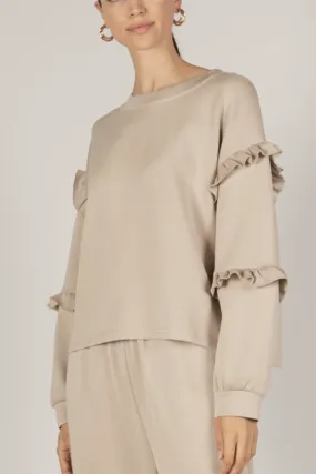 Butter Modal Long Sleeve Ruffled Top - Taupe