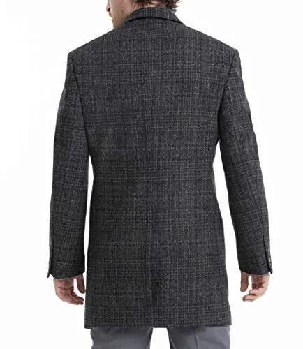 Calvin Klein Men's Slim Fit Wool Blend Overcoat Jacket, Grey Windowpane, 42S