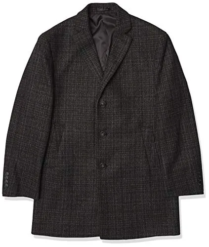 Calvin Klein Men's Slim Fit Wool Blend Overcoat Jacket, Grey Windowpane, 42S