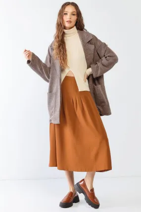 Camel Pleated High Waist Midi Skirt /2-2-2
