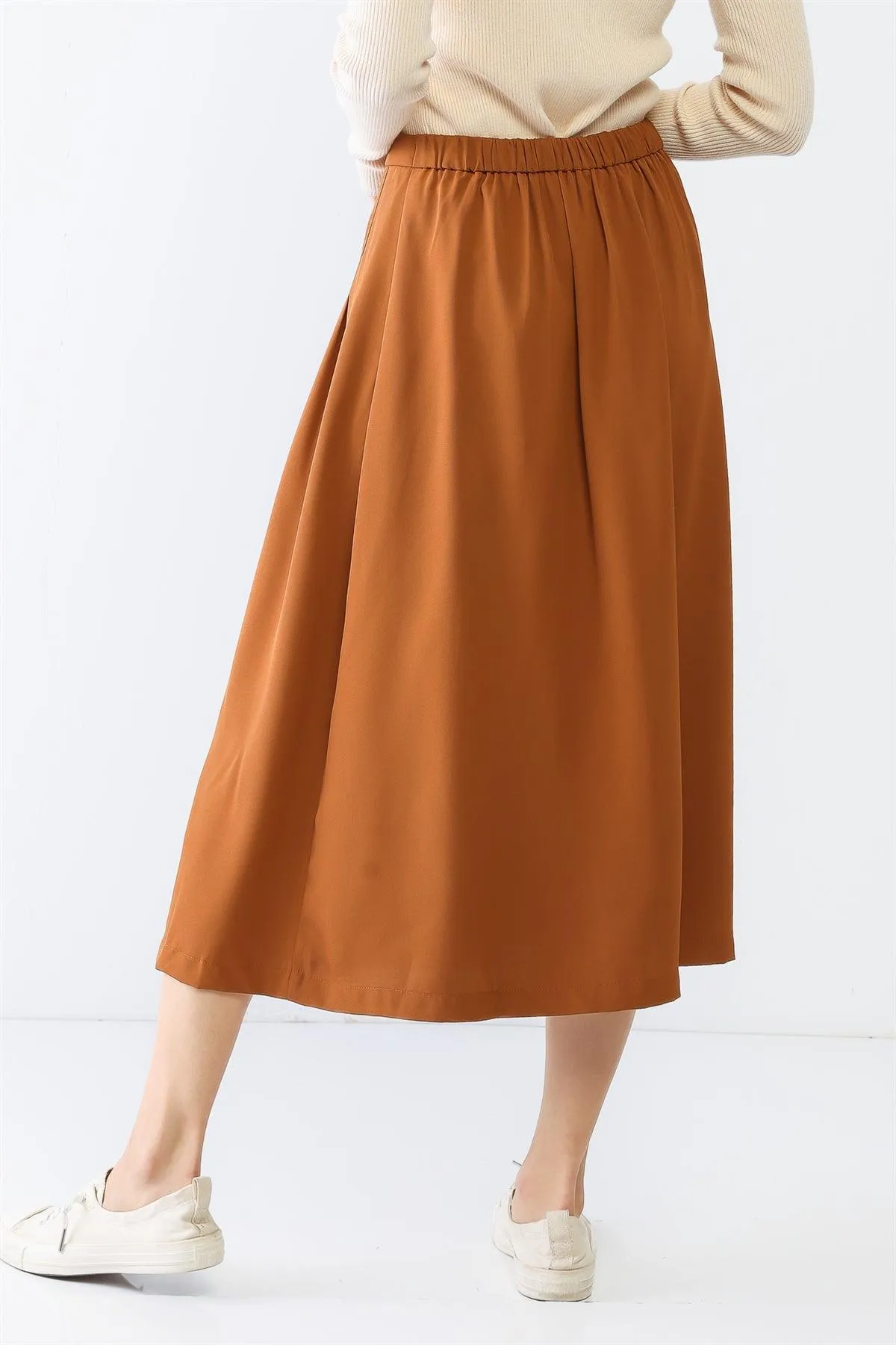 Camel Pleated High Waist Midi Skirt /2-2-2