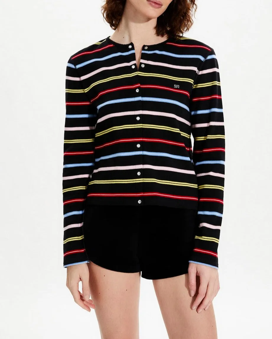 Cardigan - Multico Raye Noir - Femme