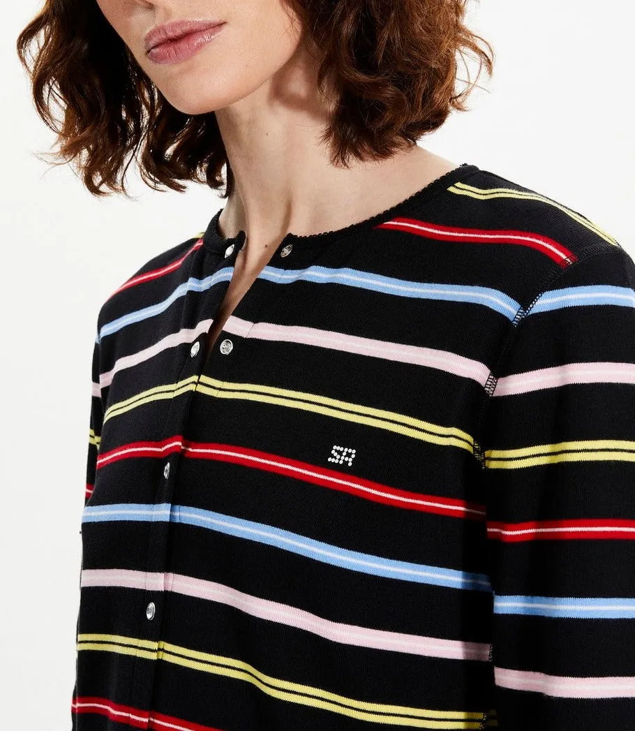 Cardigan - Multico Raye Noir - Femme