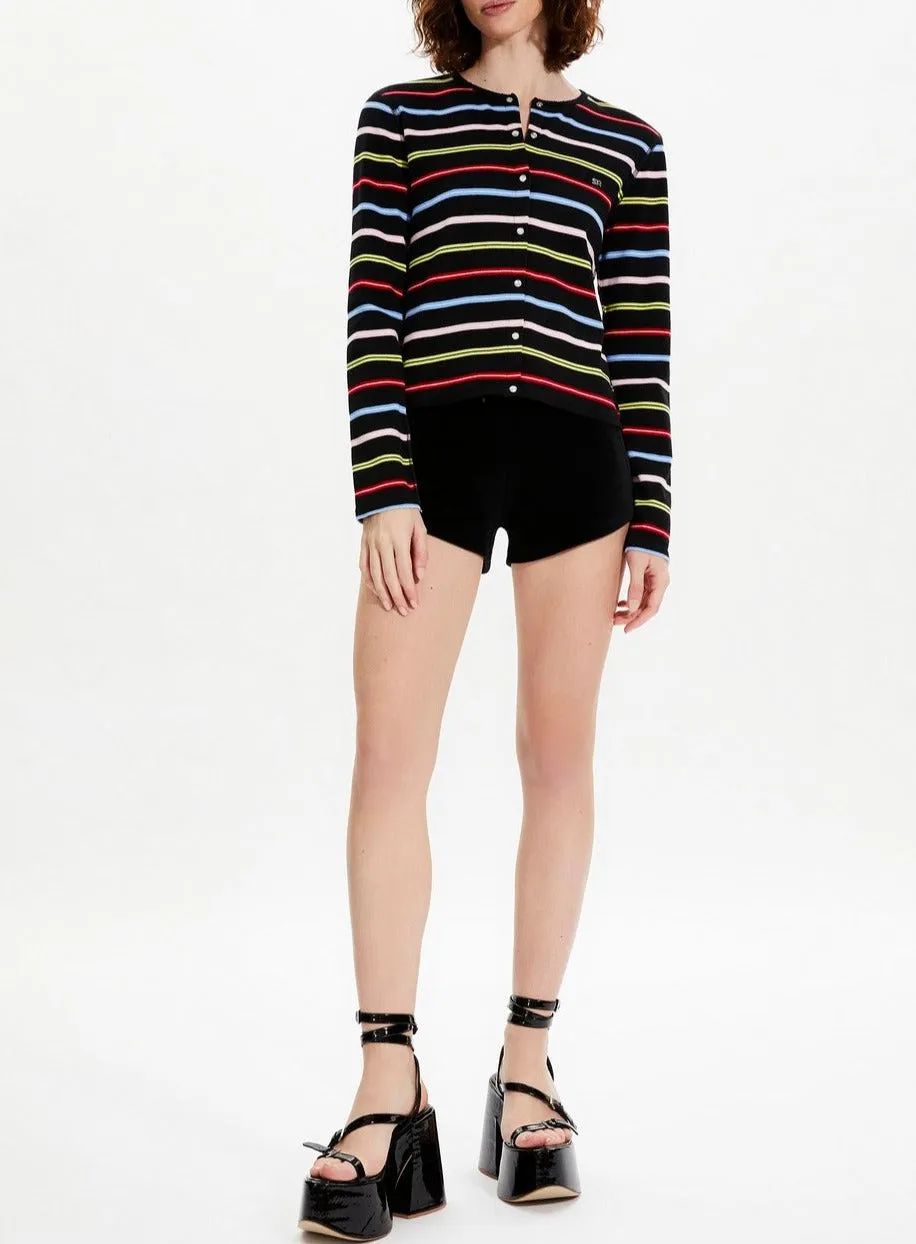 Cardigan - Multico Raye Noir - Femme