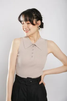 Channa Polo Collar Knit Top in Nude