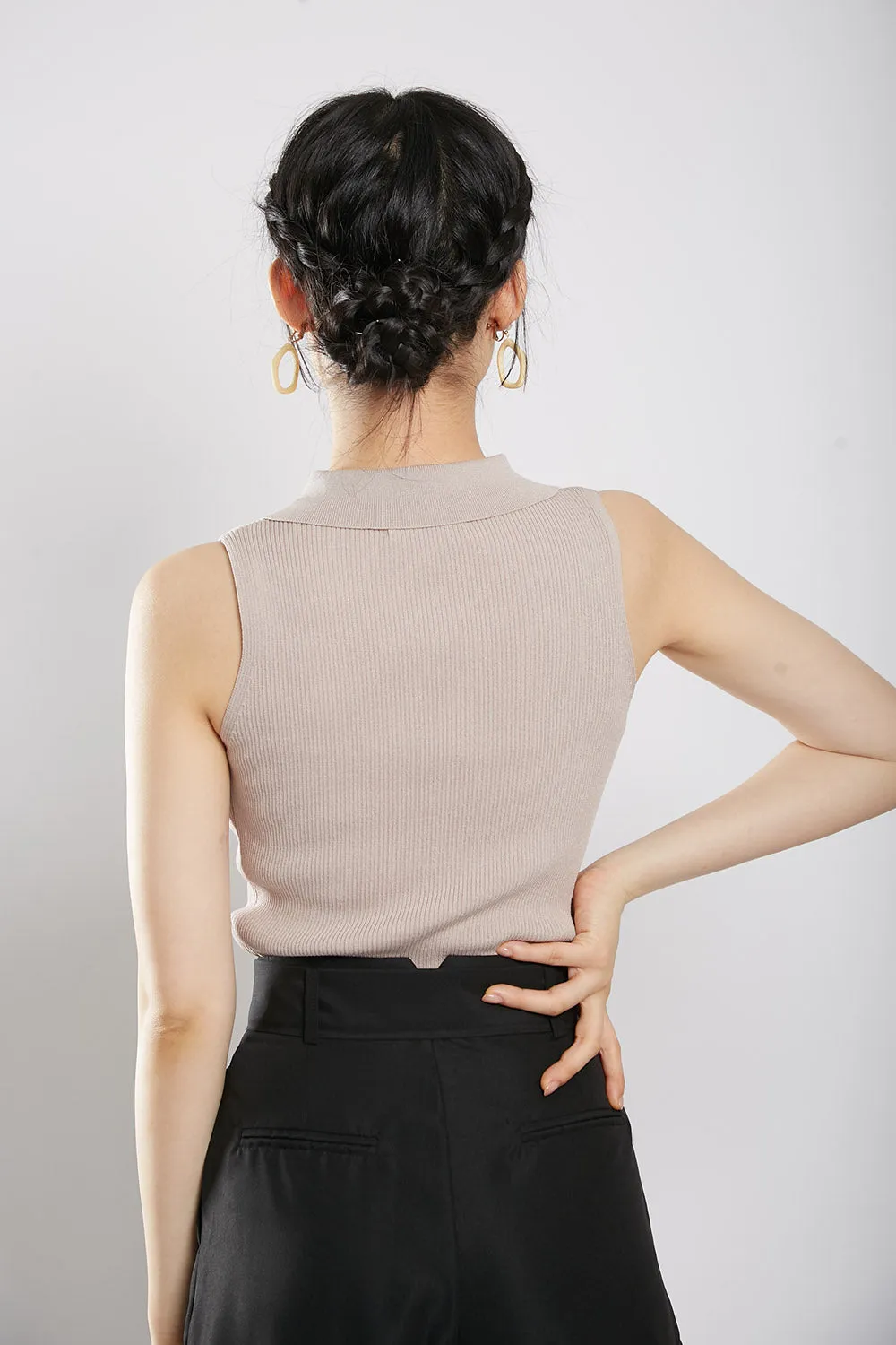Channa Polo Collar Knit Top in Nude