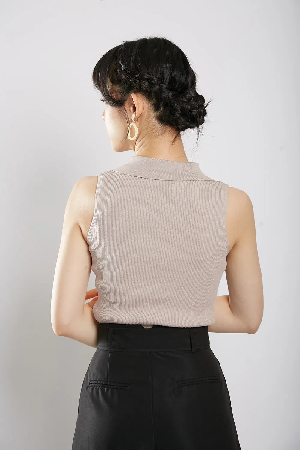 Channa Polo Collar Knit Top in Nude
