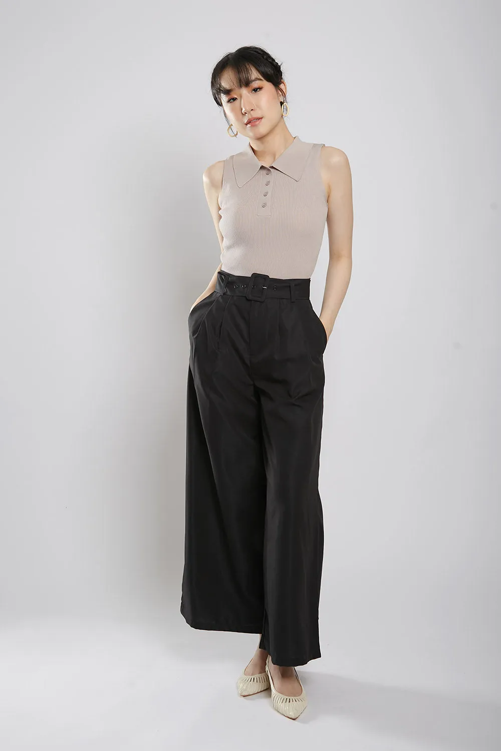 Channa Polo Collar Knit Top in Nude