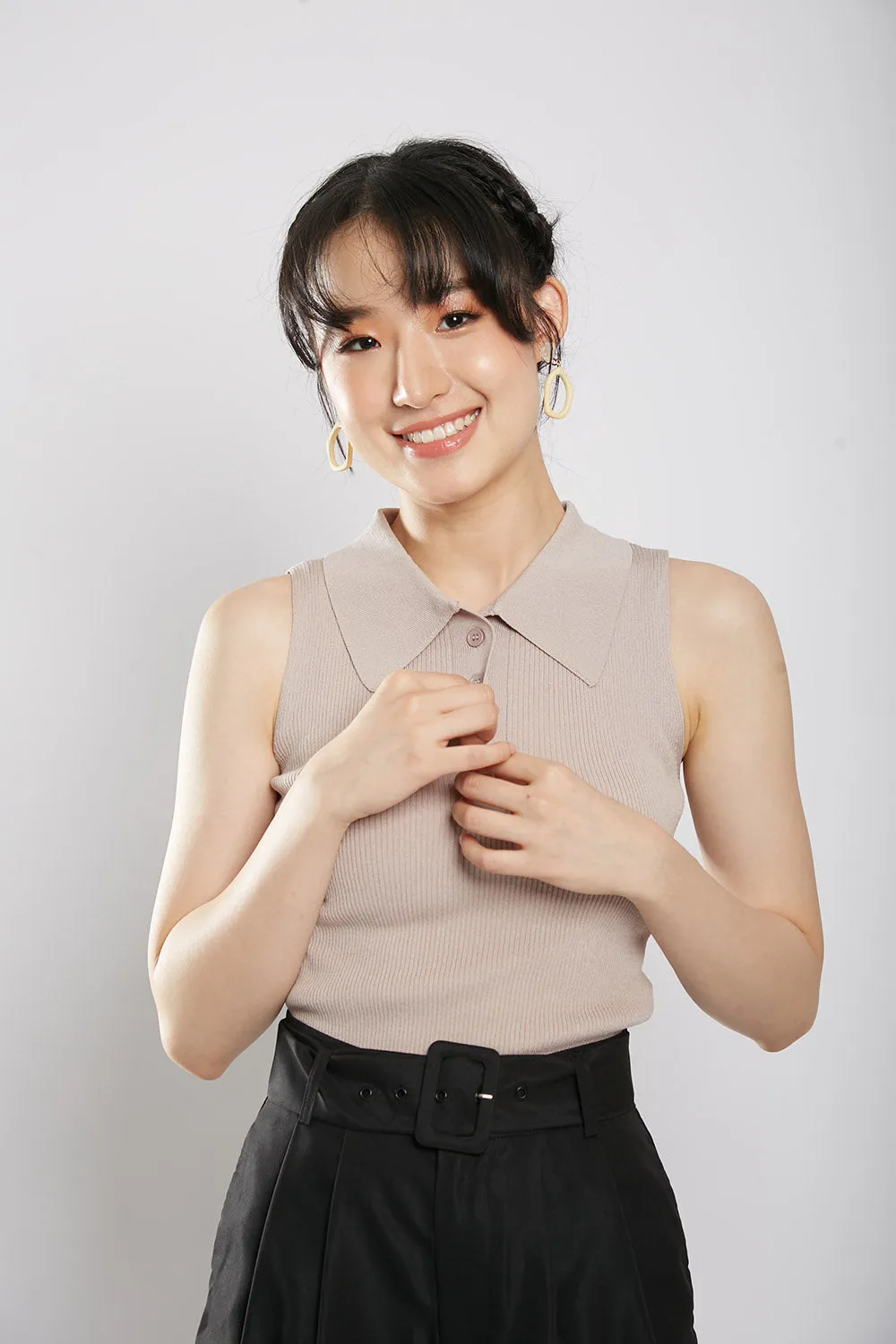 Channa Polo Collar Knit Top in Nude