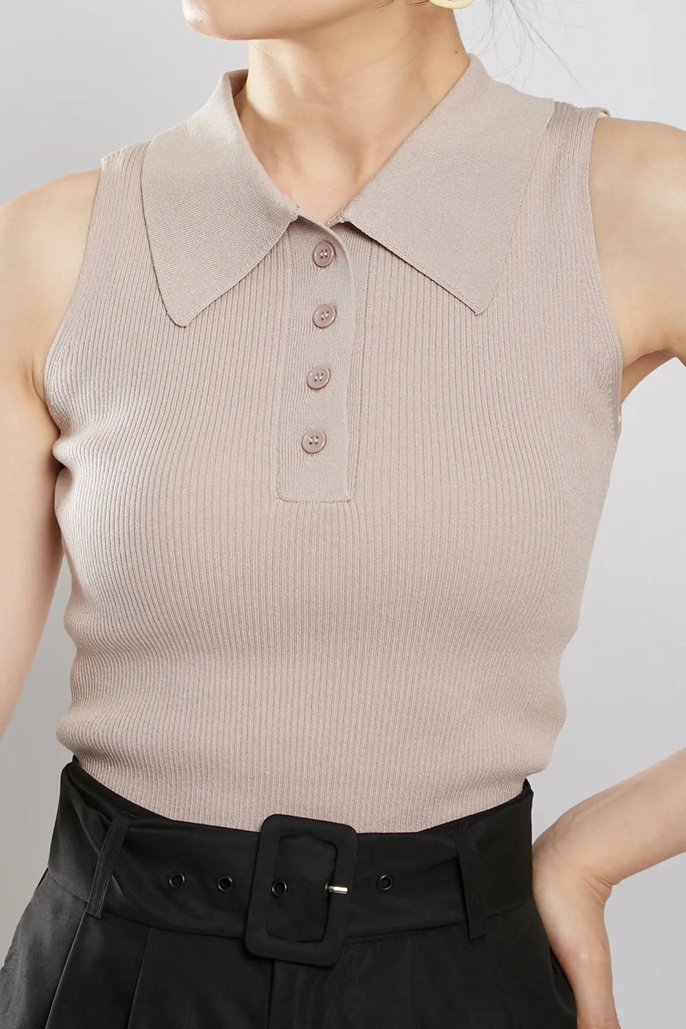 Channa Polo Collar Knit Top in Nude