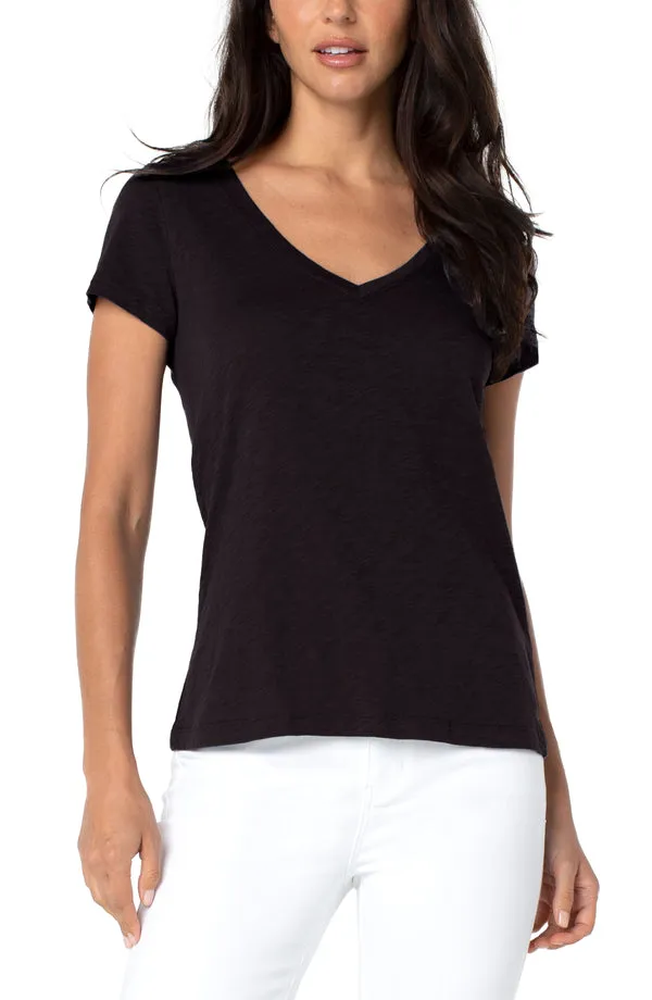 Classic V Neck Knit Tee - Black