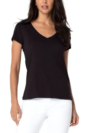 Classic V Neck Knit Tee - Black