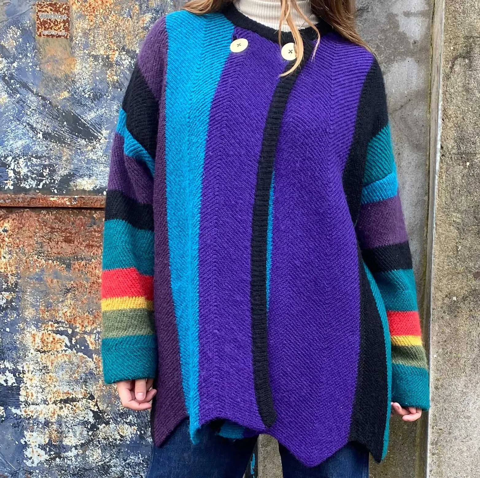 Colourful 1980s Rainbow Coatigan