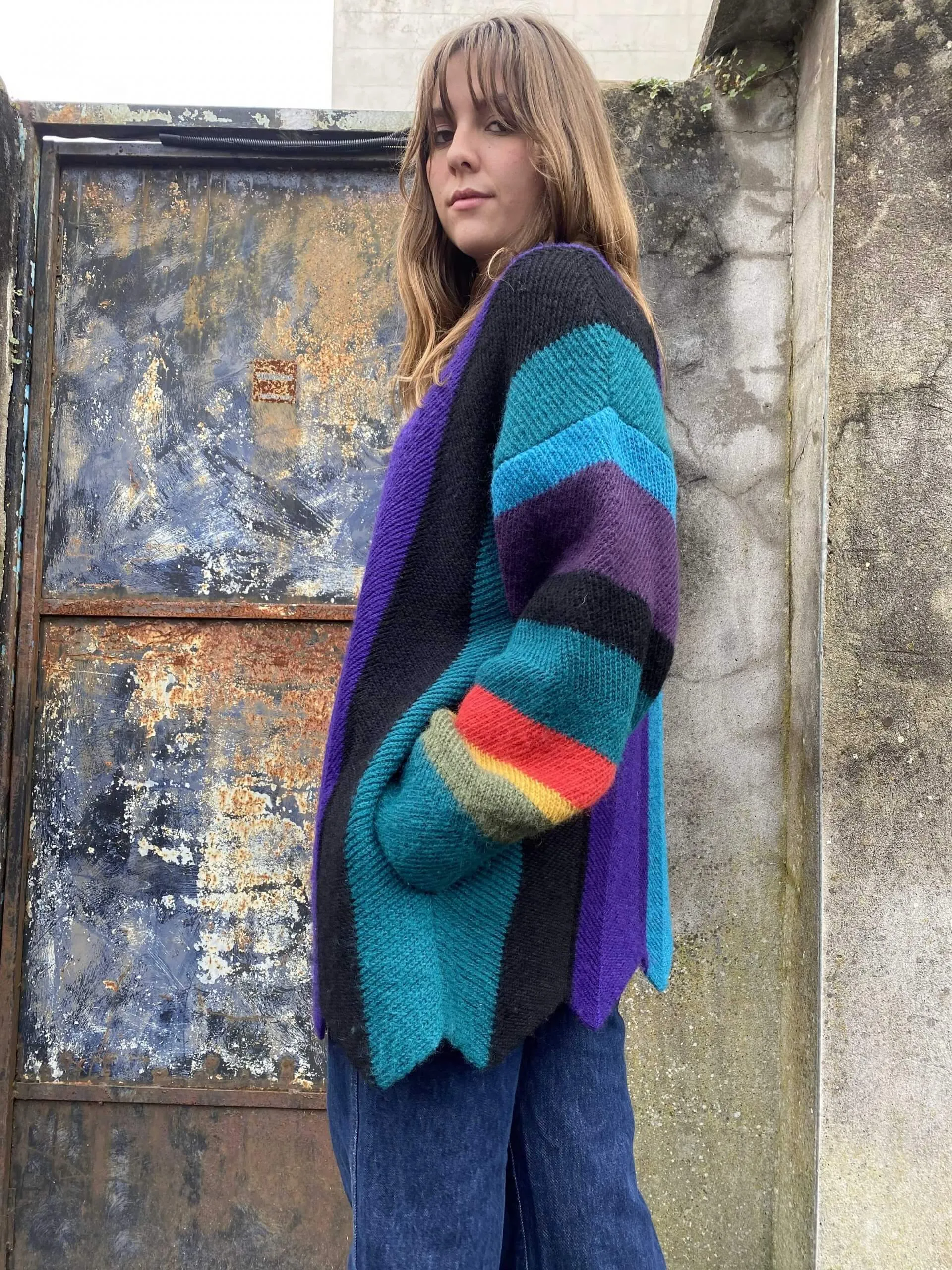 Colourful 1980s Rainbow Coatigan
