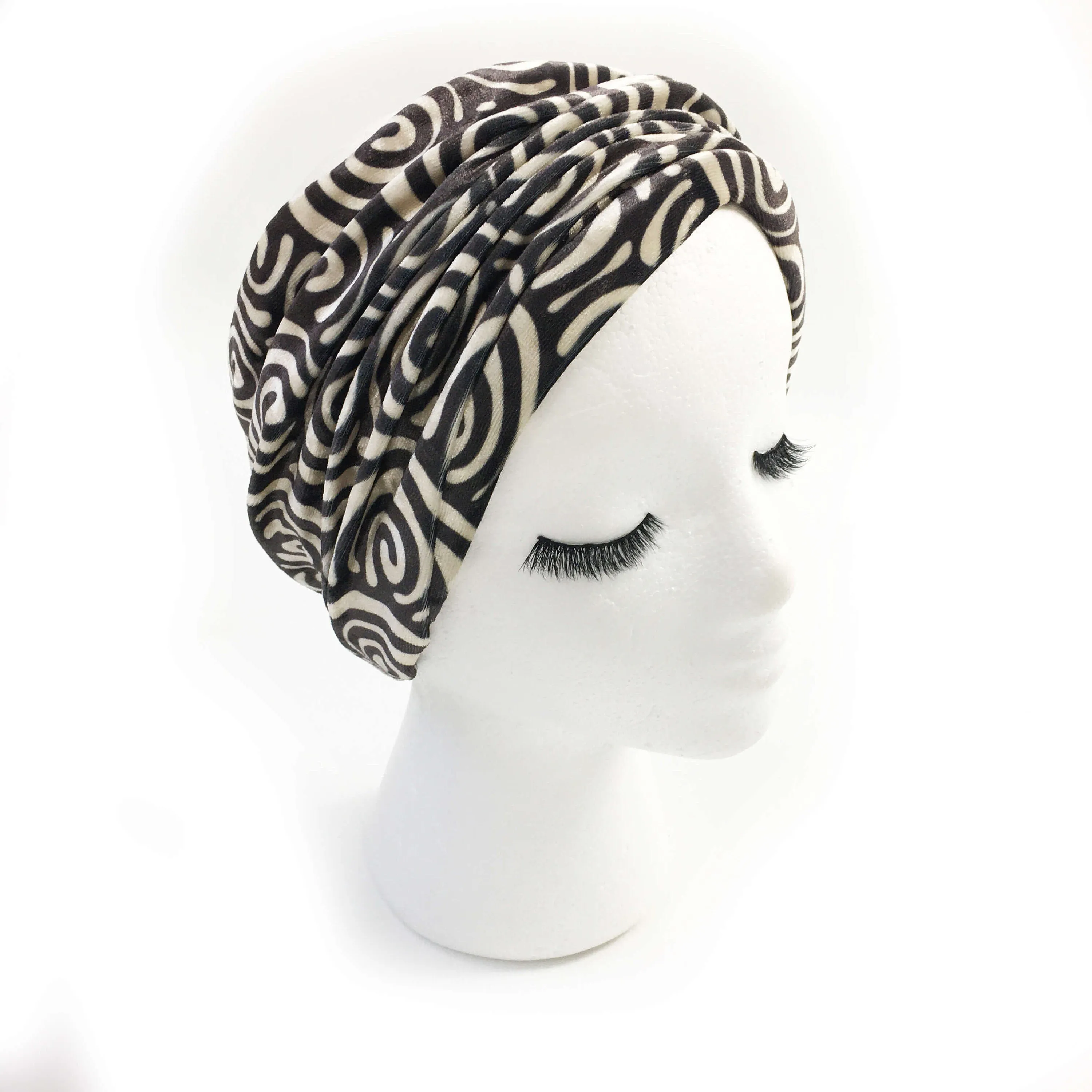 Cream & Black, Versatile Scarf, Headband, HatBand, Neck Warmer, Ladies Scarf, Velour Scarf, Designer Gaiter,Velour/Silky Soft Knit
