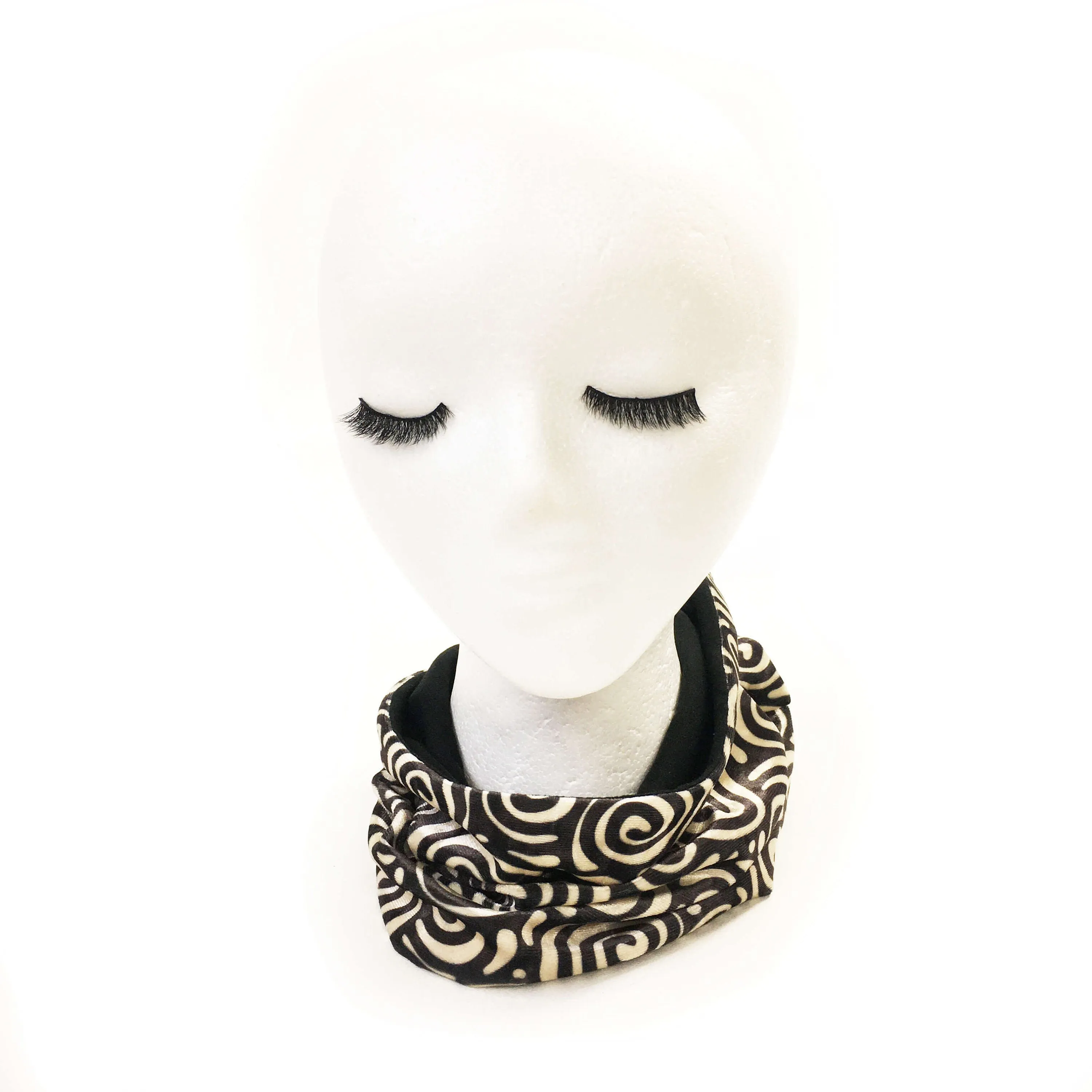 Cream & Black, Versatile Scarf, Headband, HatBand, Neck Warmer, Ladies Scarf, Velour Scarf, Designer Gaiter,Velour/Silky Soft Knit