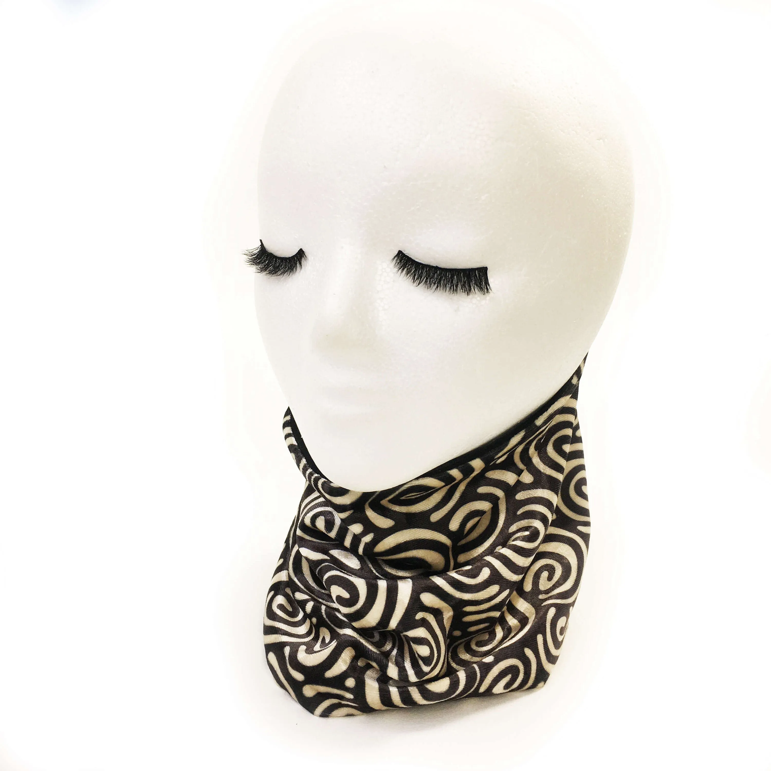 Cream & Black, Versatile Scarf, Headband, HatBand, Neck Warmer, Ladies Scarf, Velour Scarf, Designer Gaiter,Velour/Silky Soft Knit