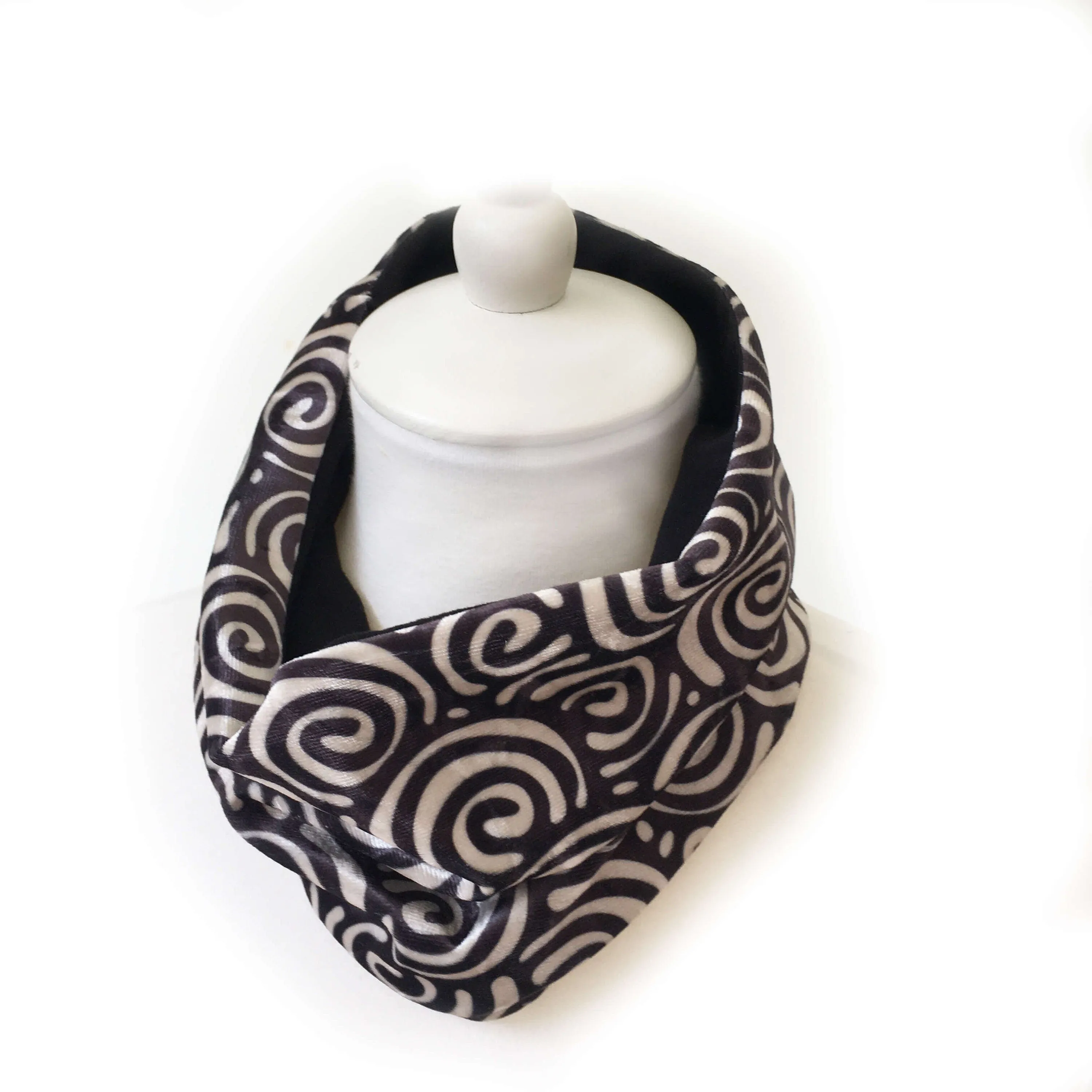 Cream & Black, Versatile Scarf, Headband, HatBand, Neck Warmer, Ladies Scarf, Velour Scarf, Designer Gaiter,Velour/Silky Soft Knit