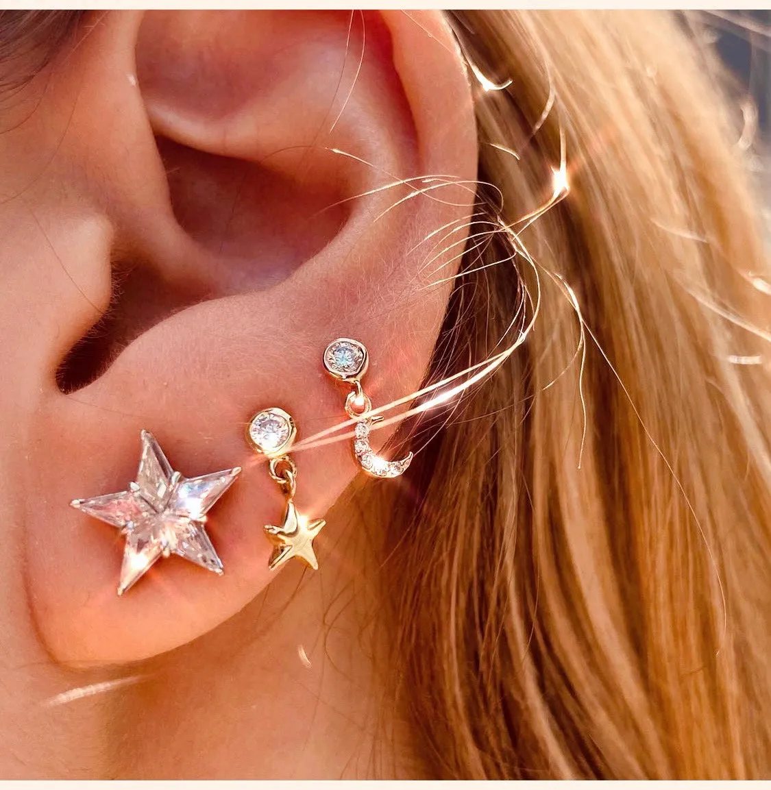 Crescent Moon Pave Dangle Earring