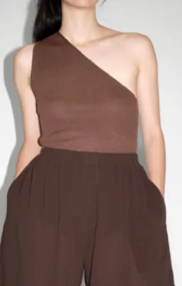 CRISTASEYA<br>RIBBED SILK ASYMMETRICAL TOP<br>in BROWN