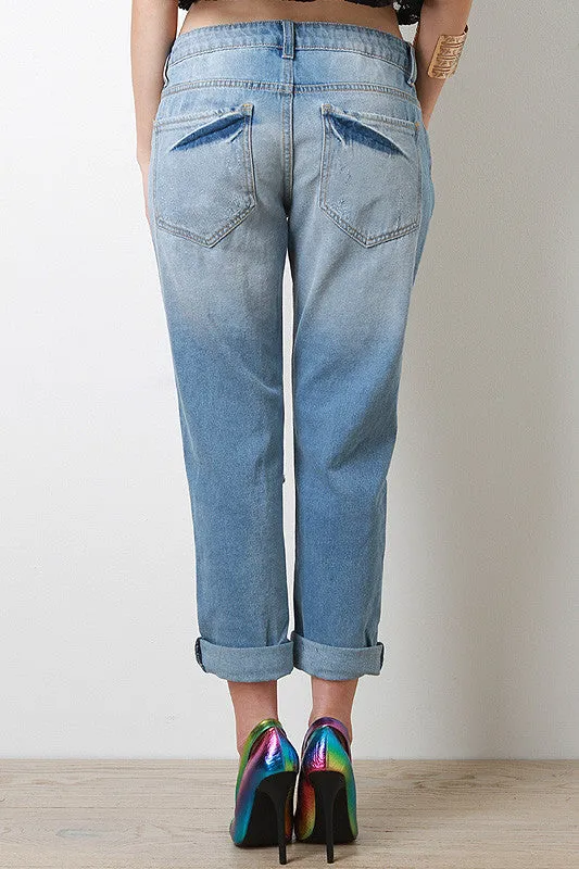 Destroyed Front Cropped Boyfriend Jeans