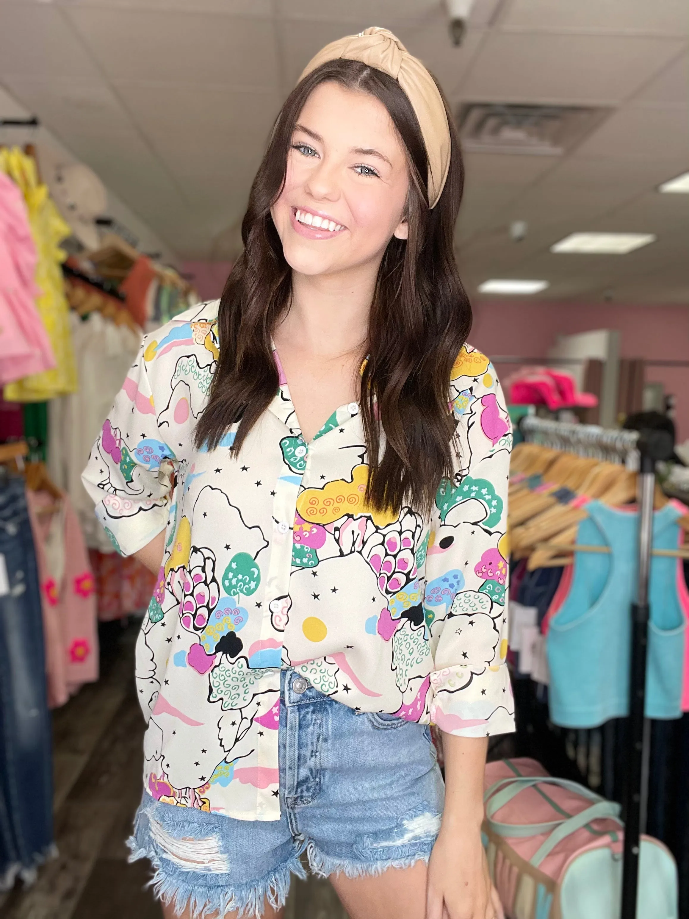 Echoes of Tomorrow Button Down Multi Color Top