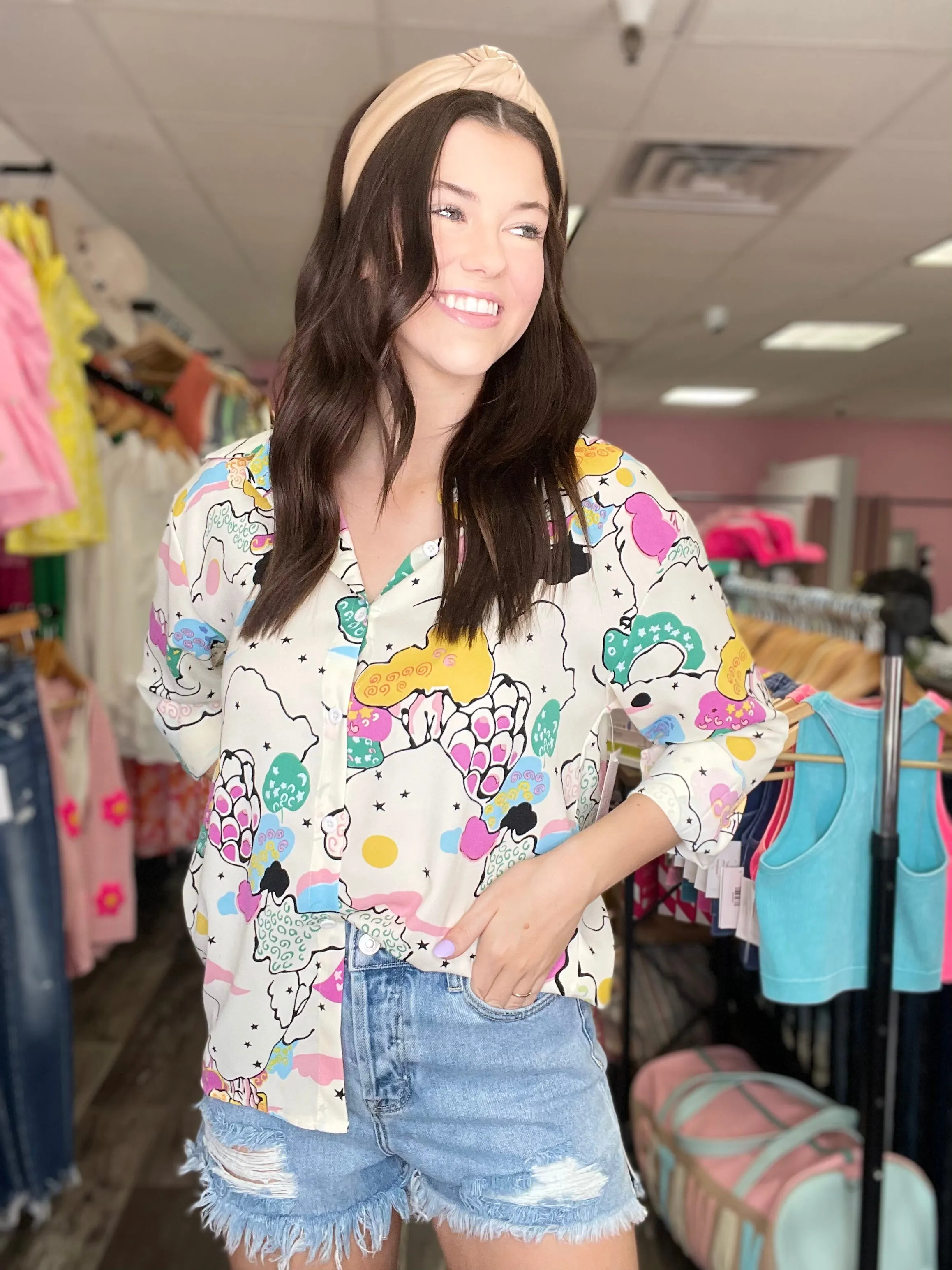 Echoes of Tomorrow Button Down Multi Color Top