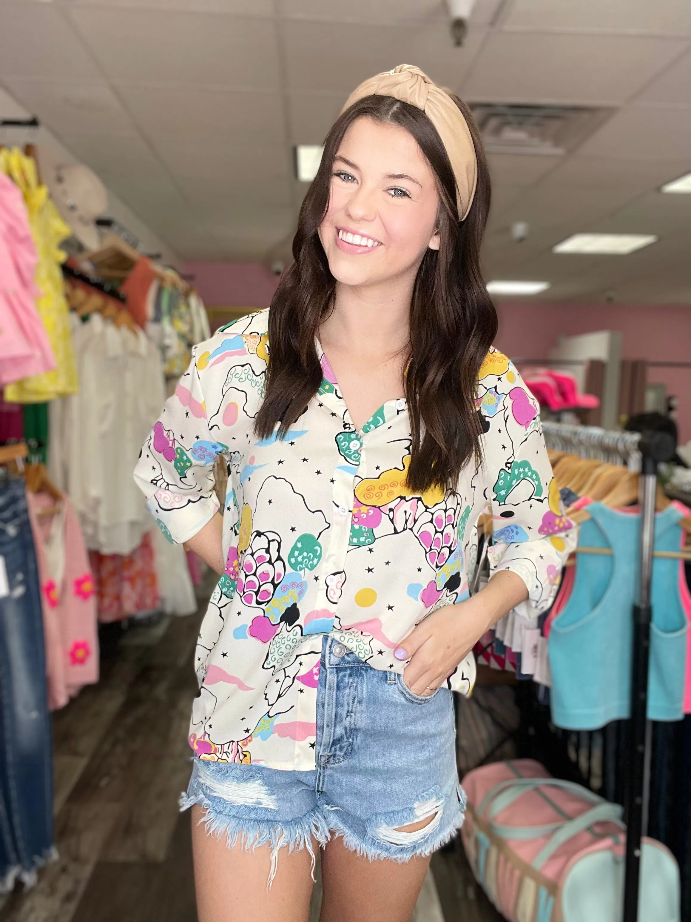 Echoes of Tomorrow Button Down Multi Color Top