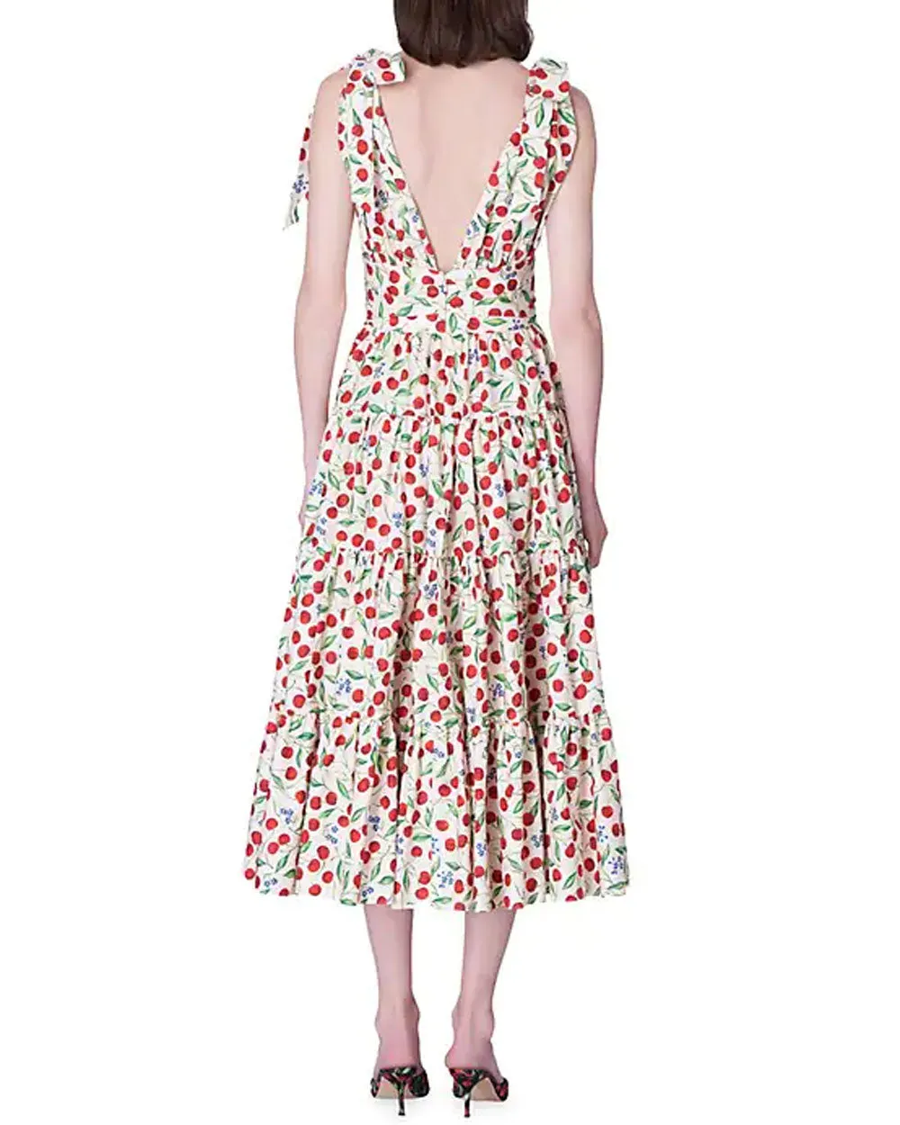 Ecru Cherry Deep V Neck Midi Dress