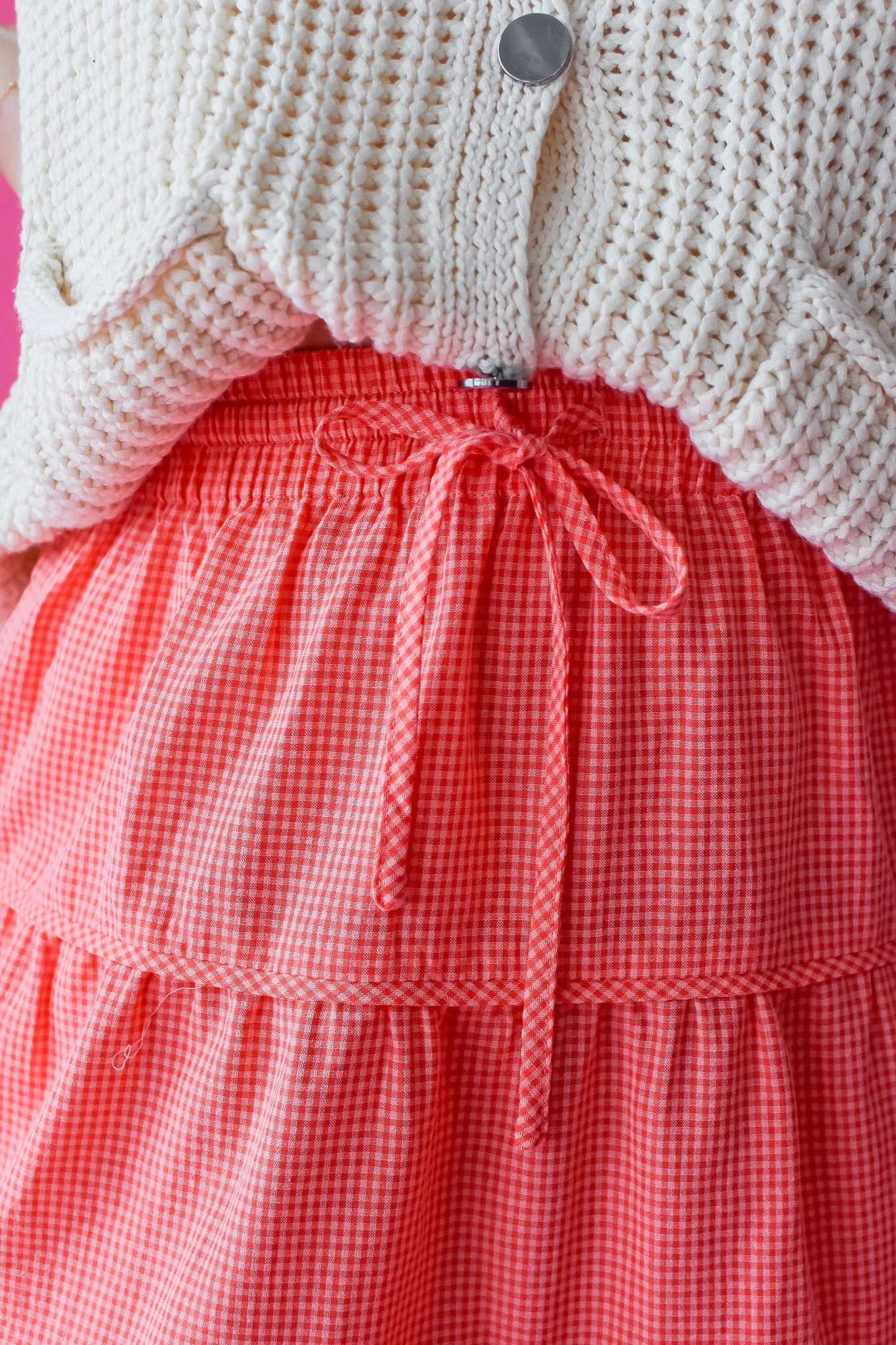 Ella Gingham Midi Skirt in Pink/Red