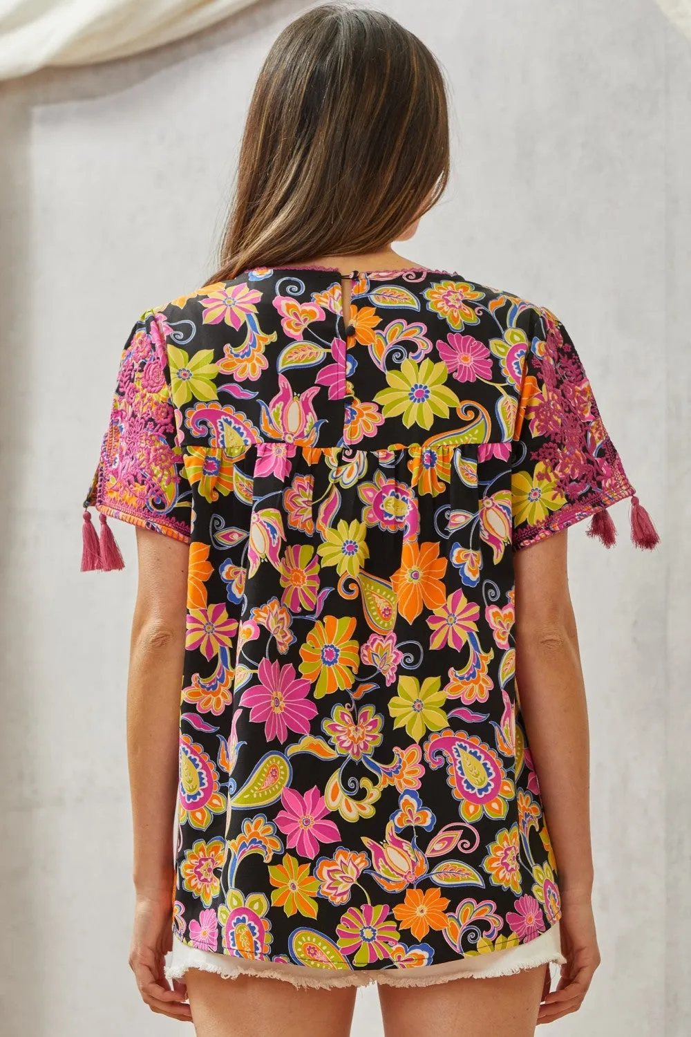 Embroidered Floral Babydoll Top