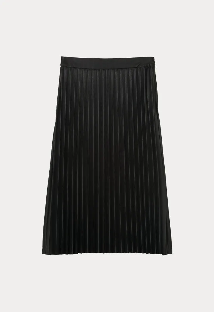 Even Pleated Pu Solid Skirt