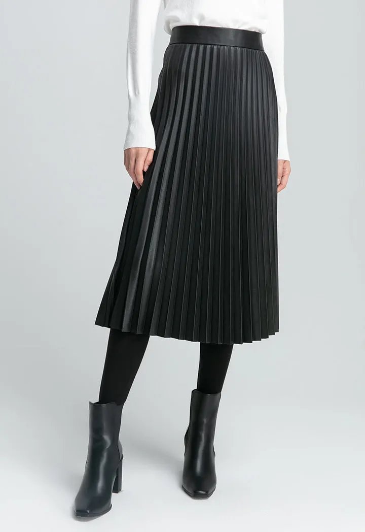Even Pleated Pu Solid Skirt
