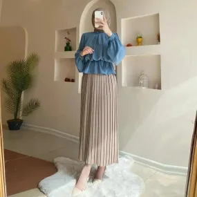 Extra Beautiful Pleated Skirt Suit for Arab Dubai Turkey Middle East Women Outfit set