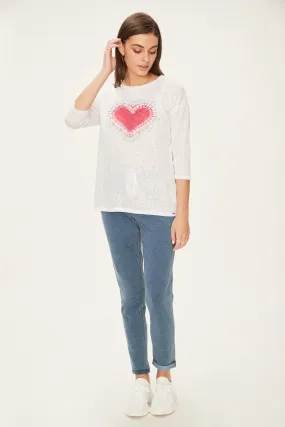 FDJ French Dressing Heart Graphic 3/4 Sleeve Top 1649451 - CHERH Cherry Heart