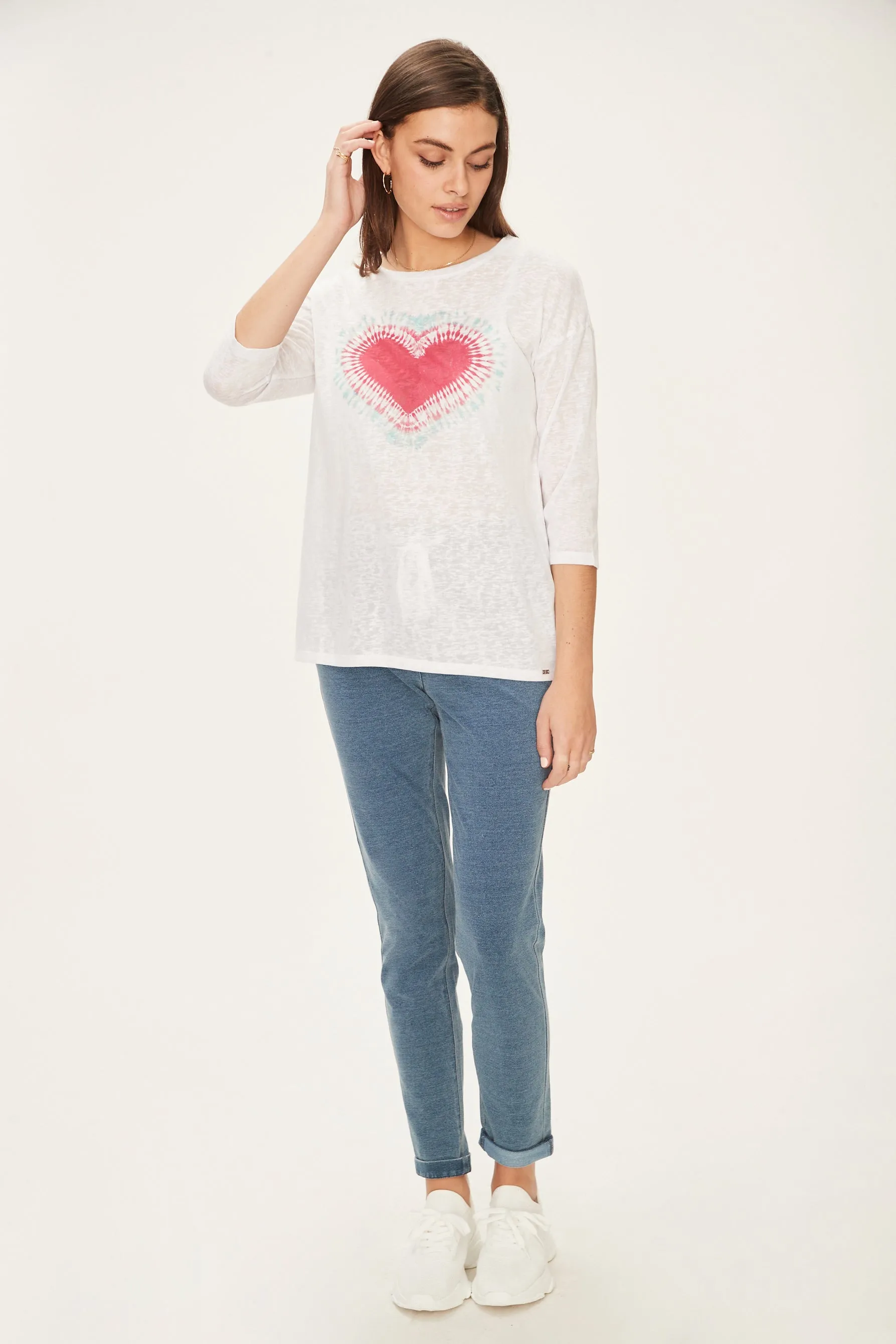 FDJ French Dressing Heart Graphic 3/4 Sleeve Top 1649451 - CHERH Cherry Heart