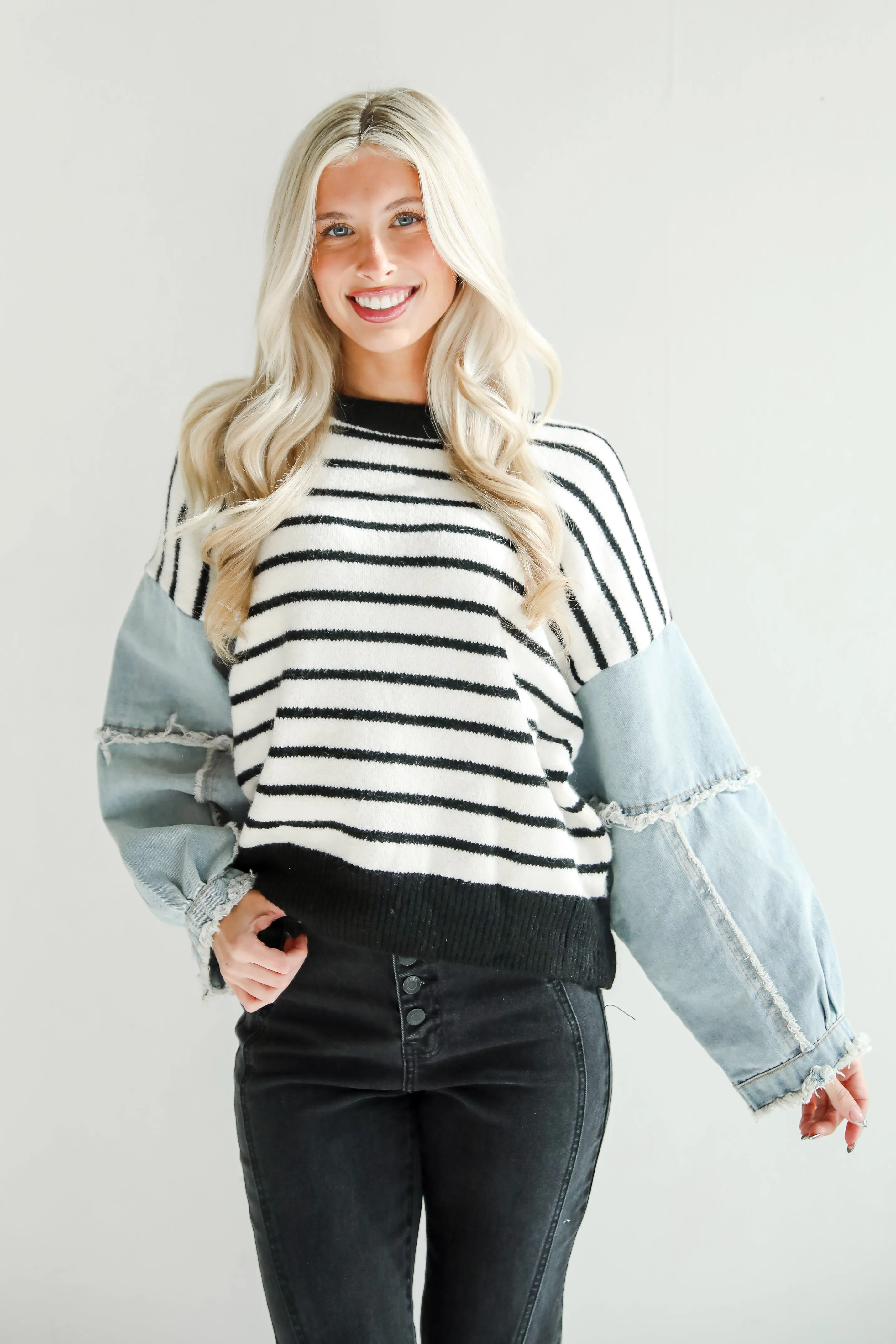 FINAL SALE - Coveted Element Ivory Striped Contrast Sweater