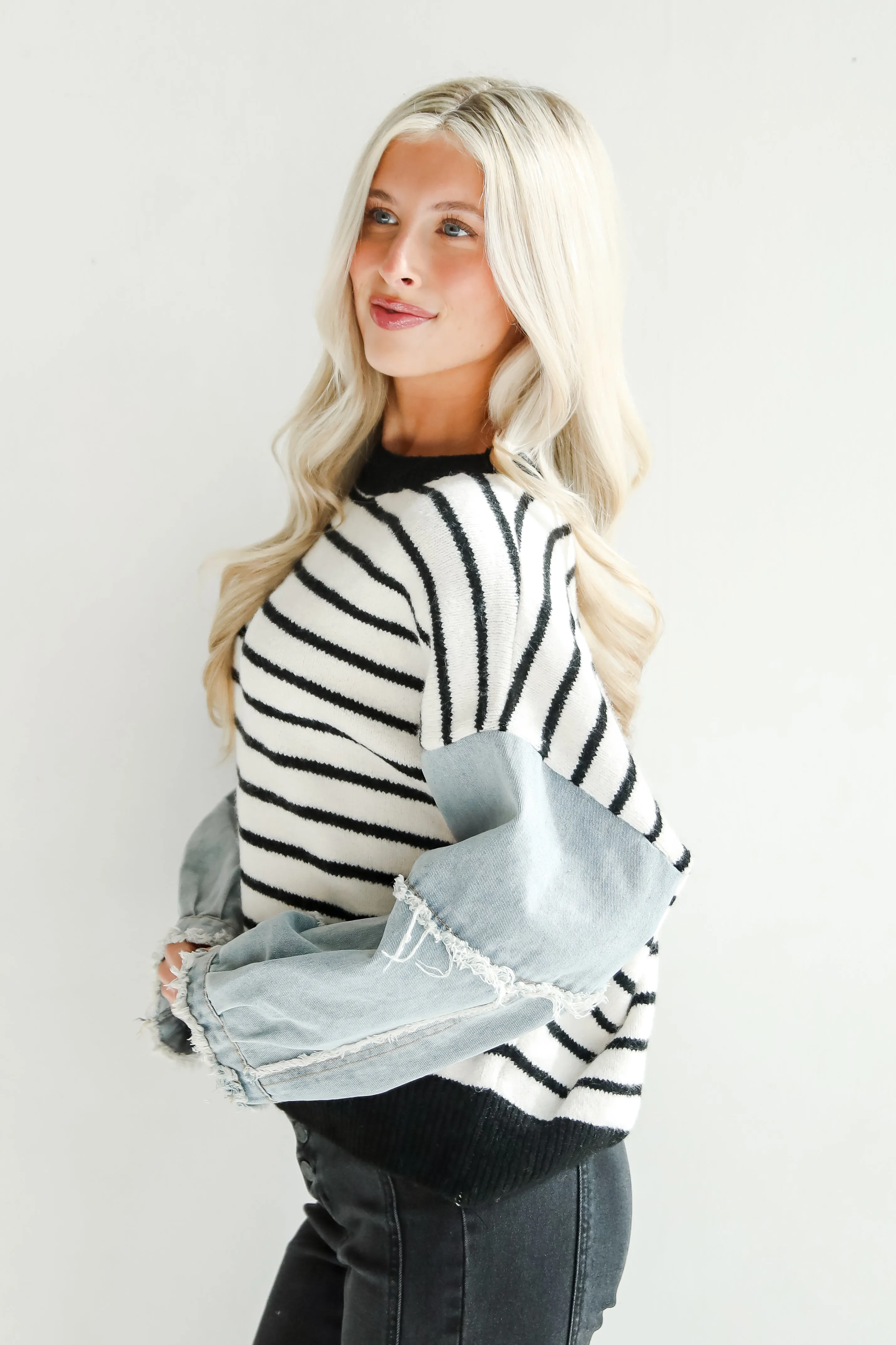 FINAL SALE - Coveted Element Ivory Striped Contrast Sweater