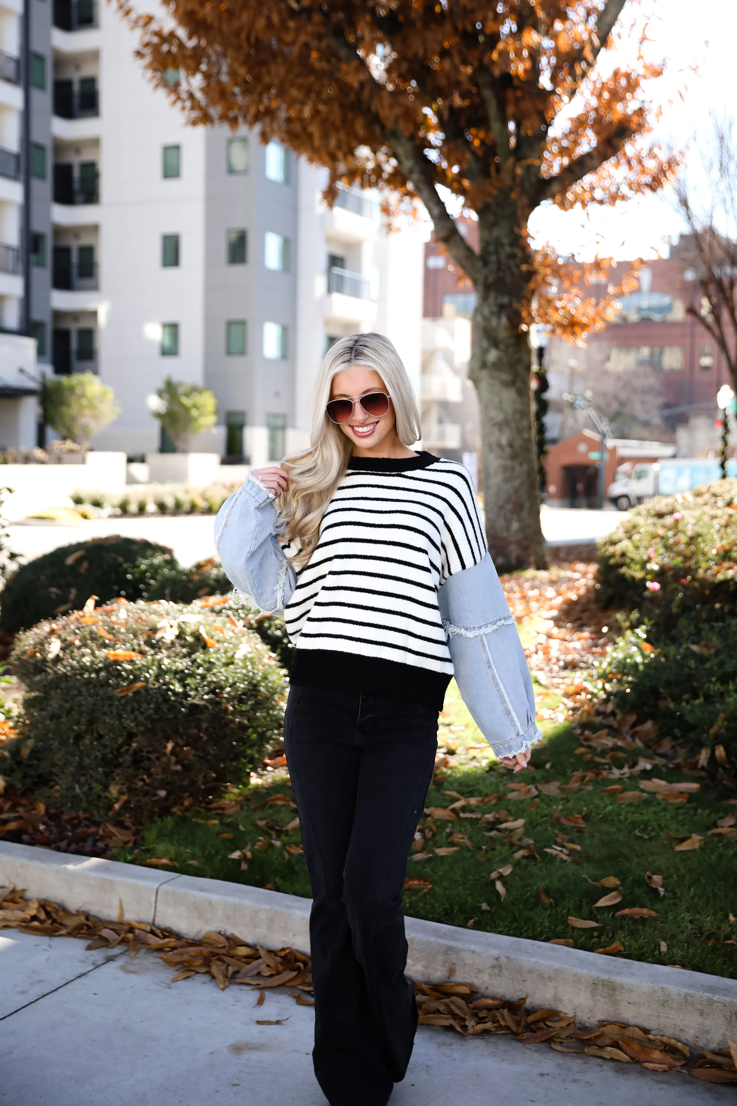FINAL SALE - Coveted Element Ivory Striped Contrast Sweater