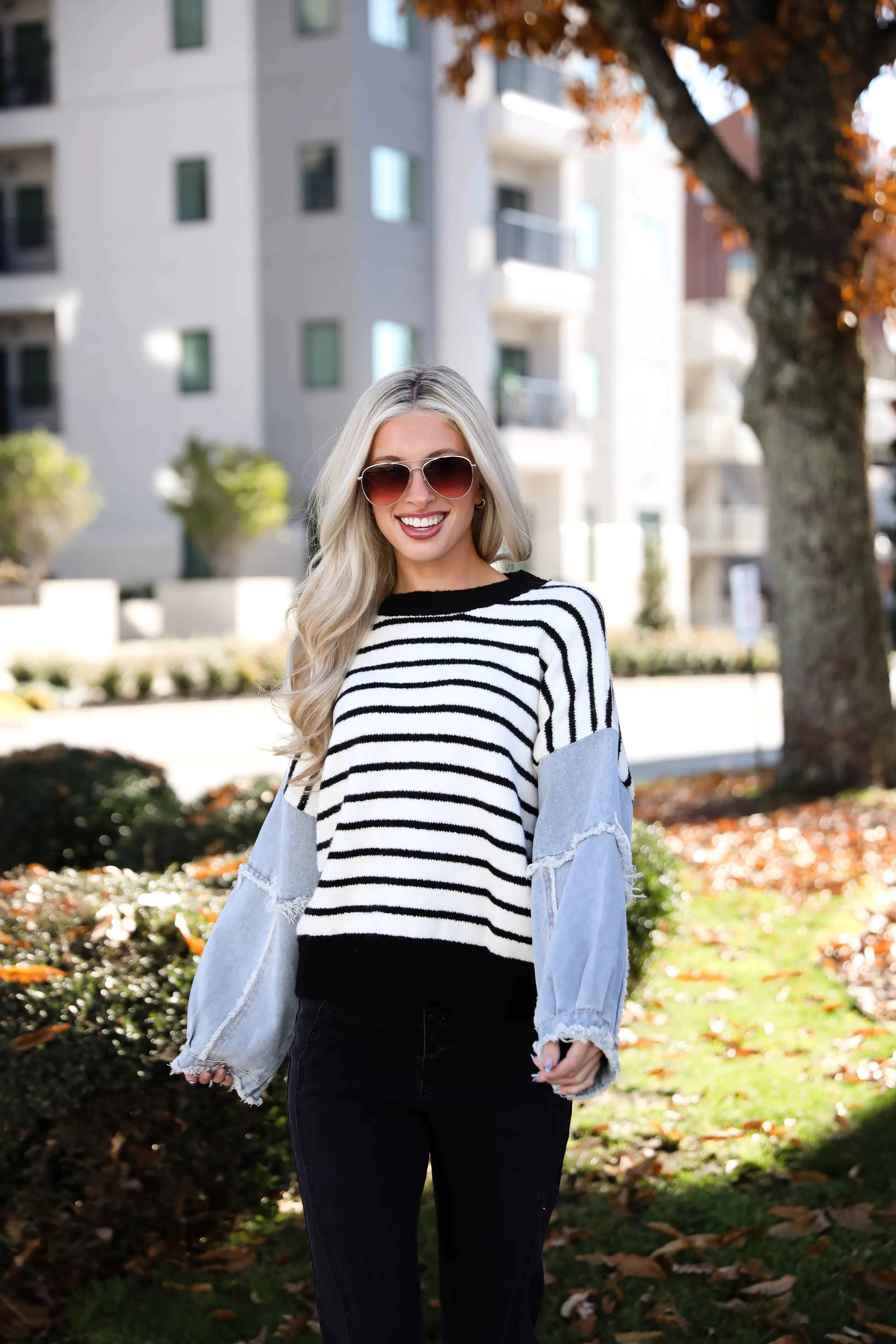 FINAL SALE - Coveted Element Ivory Striped Contrast Sweater