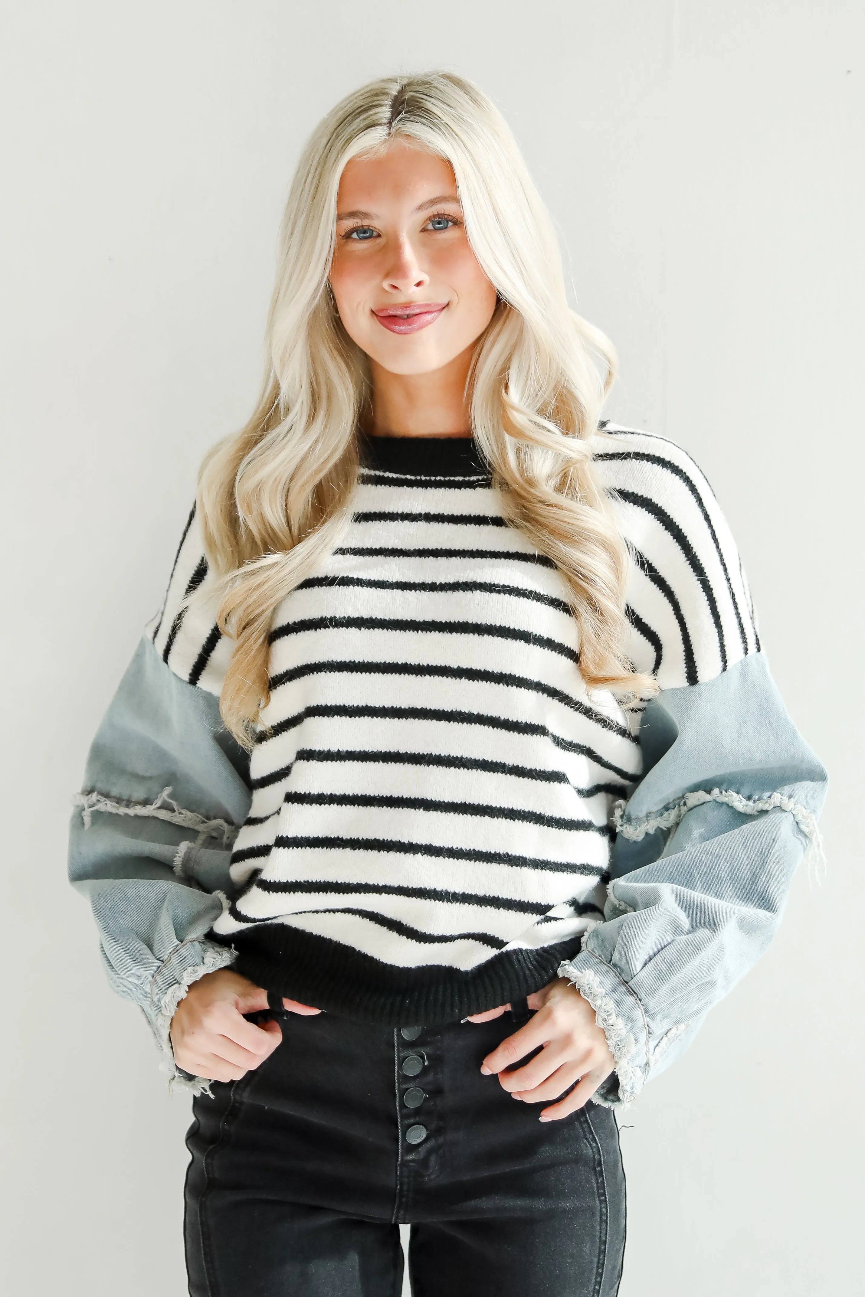 FINAL SALE - Coveted Element Ivory Striped Contrast Sweater