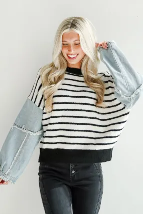 FINAL SALE - Coveted Element Ivory Striped Contrast Sweater