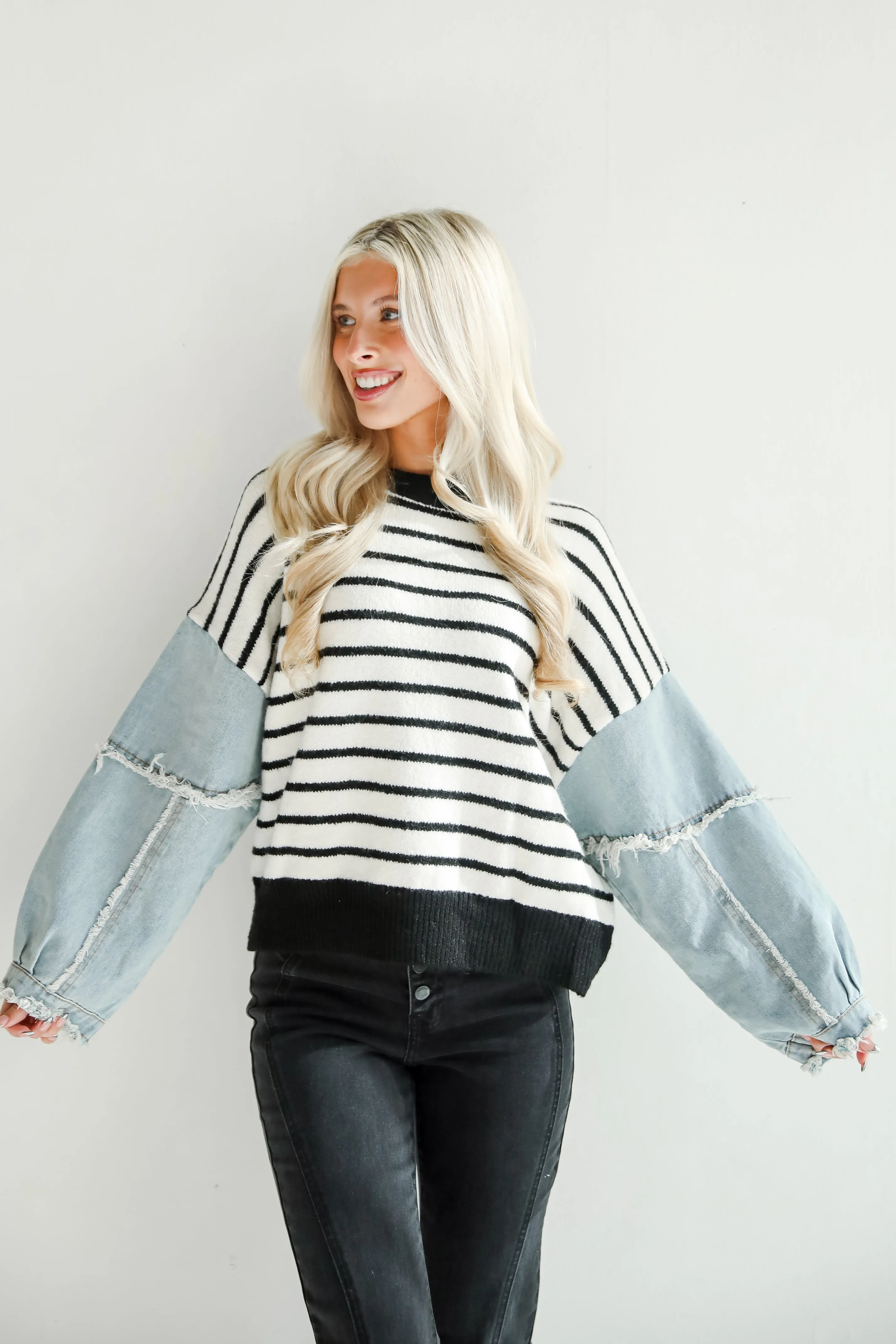 FINAL SALE - Coveted Element Ivory Striped Contrast Sweater