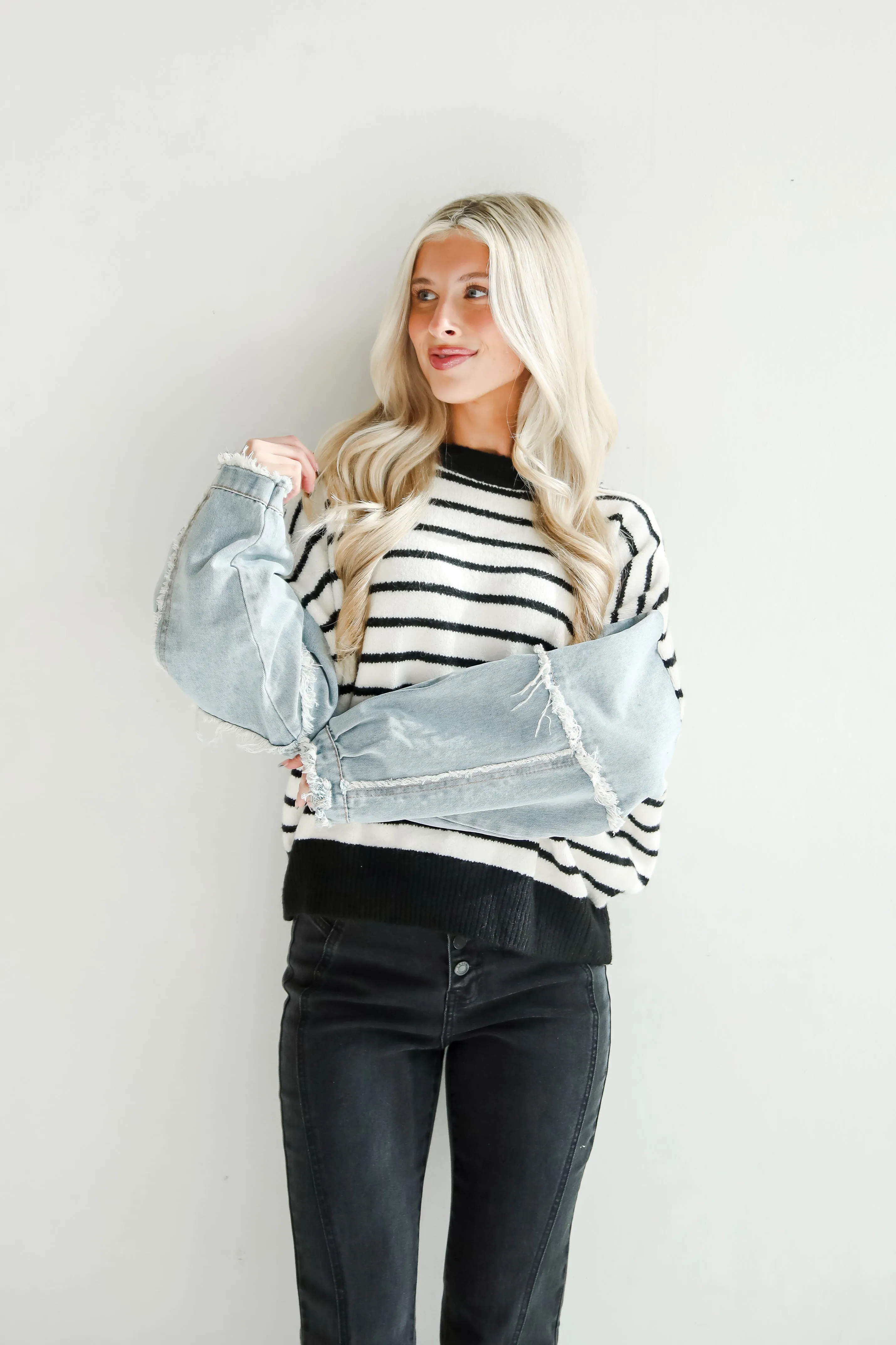 FINAL SALE - Coveted Element Ivory Striped Contrast Sweater