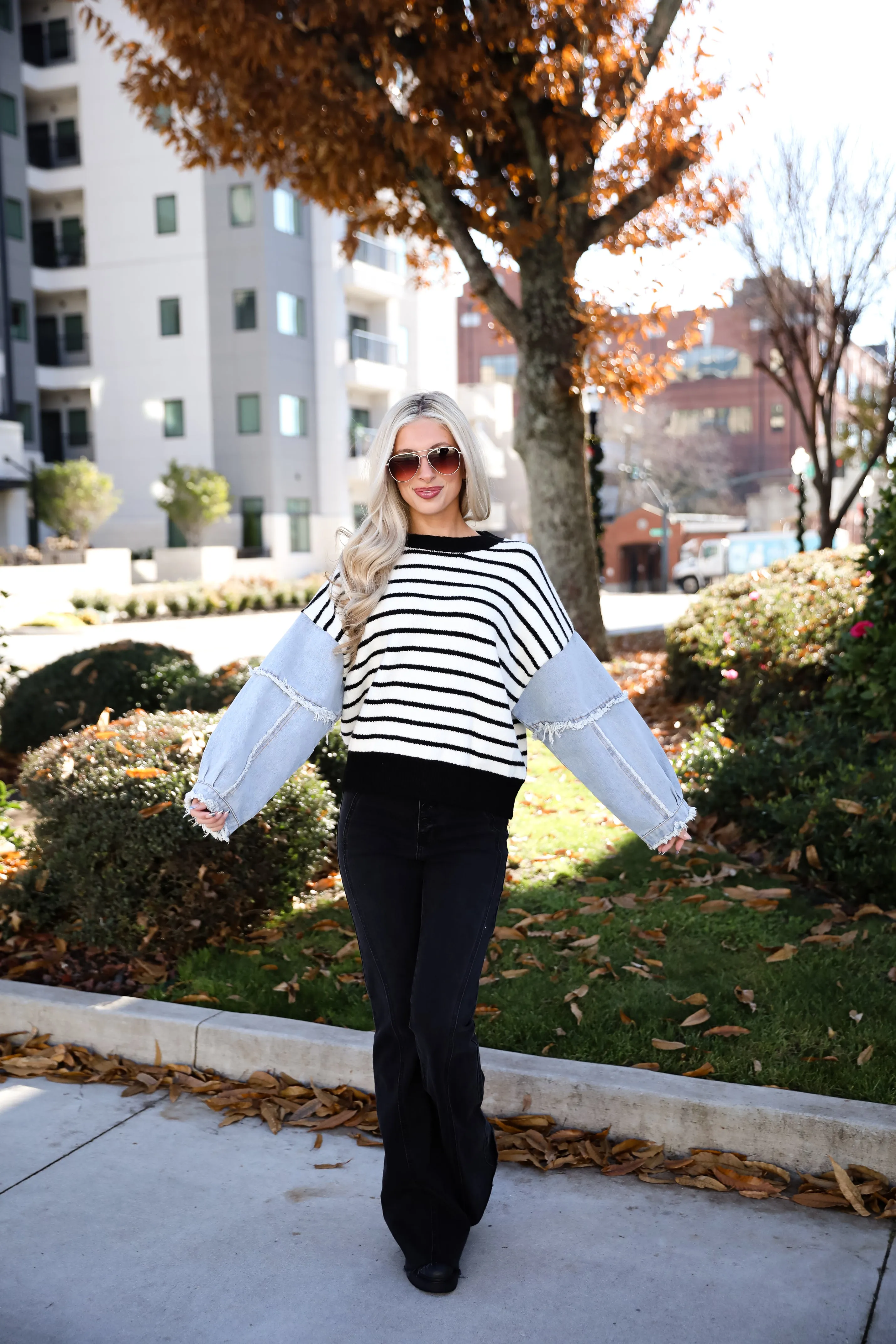 FINAL SALE - Coveted Element Ivory Striped Contrast Sweater